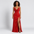 Backless Maxi Dress Women's V-Neck Side Slit Wedding Guest