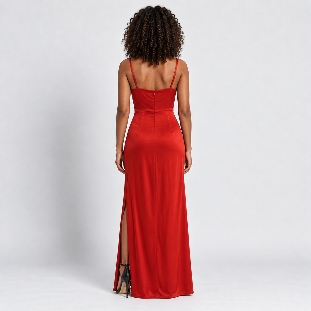 Backless Maxi Dress Women's V-Neck Side Slit Wedding Guest