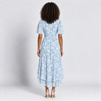 Floral Wrap Midi Dress Women's V-Neck Short Sleeve Belted
