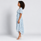 Floral Wrap Midi Dress Women's V-Neck Short Sleeve Belted