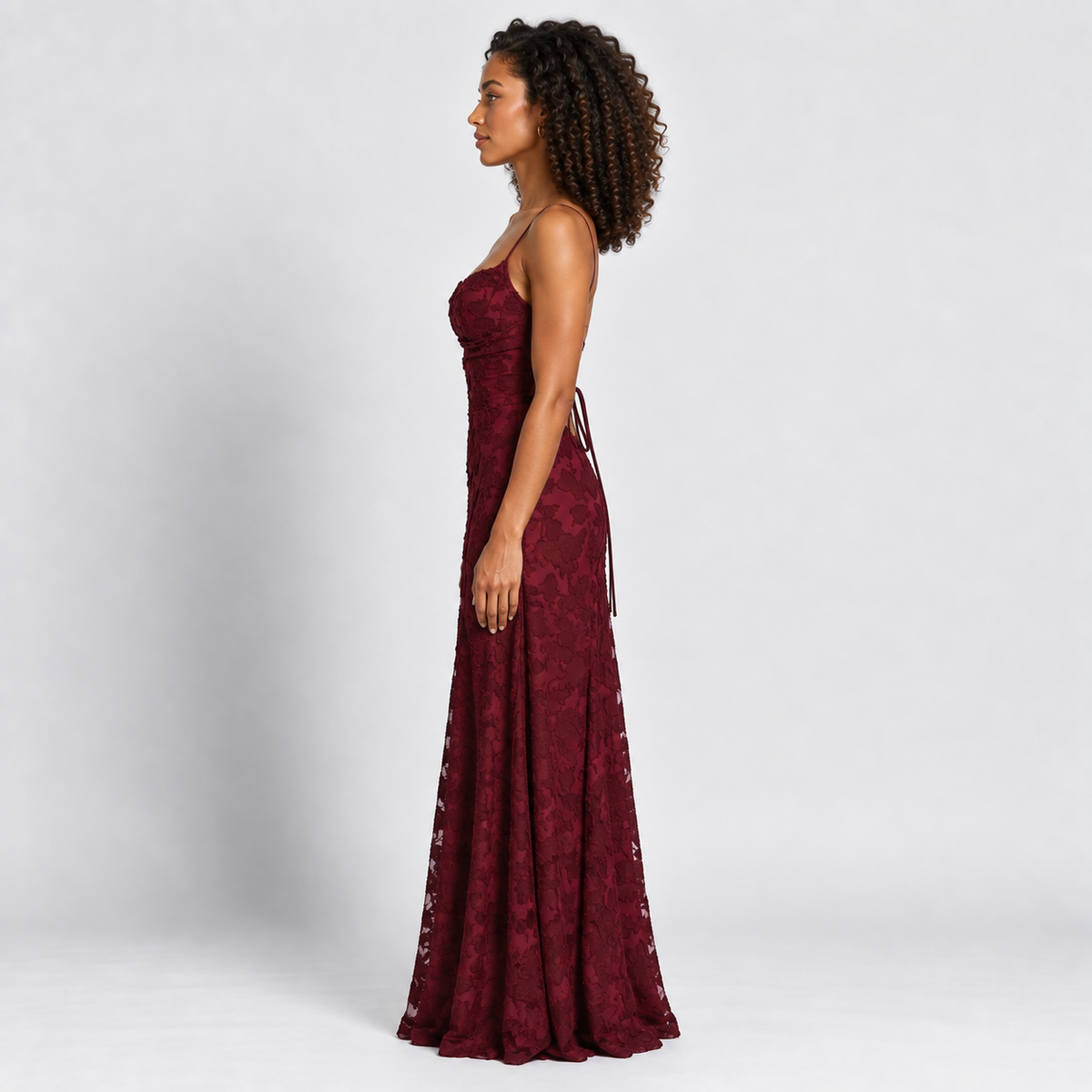 Lace Maxi Dress Women's Backless Lace-Up A-Line Sleeveless