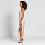 Satin Dress Women's Slim Fit V-Neck Slit Evening