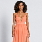 V-Neck Maxi Dress Women's Sleeveless Fitted Waist Lightweight