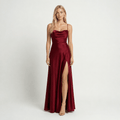 Women's Wedding Guest Prom Dress Satin Cowl-Neck Maxi