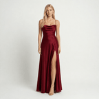 Women's Wedding Guest Prom Dress Satin Cowl-Neck Maxi