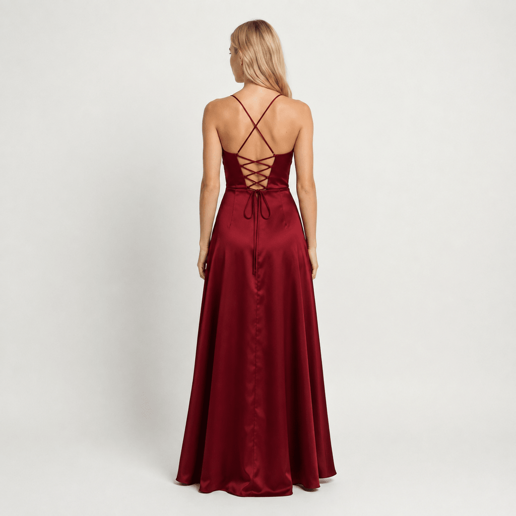 Women's Wedding Guest Prom Dress Satin Cowl-Neck Maxi