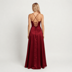Women's Wedding Guest Prom Dress Satin Cowl-Neck Maxi