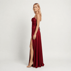 Women's Wedding Guest Prom Dress Satin Cowl-Neck Maxi