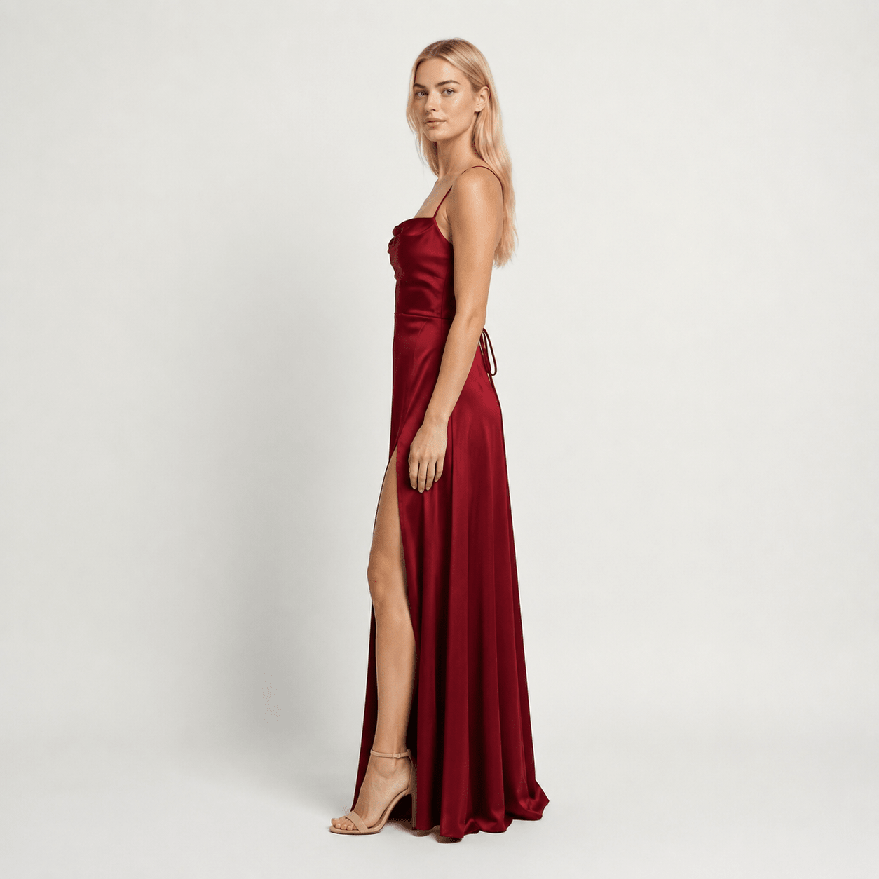 Women's Wedding Guest Prom Dress Satin Cowl-Neck Maxi