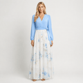 Women's Wedding Guest Floral Maxi Dress V-Neck Long Sleeve