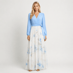 Women's Wedding Guest Floral Maxi Dress V-Neck Long Sleeve