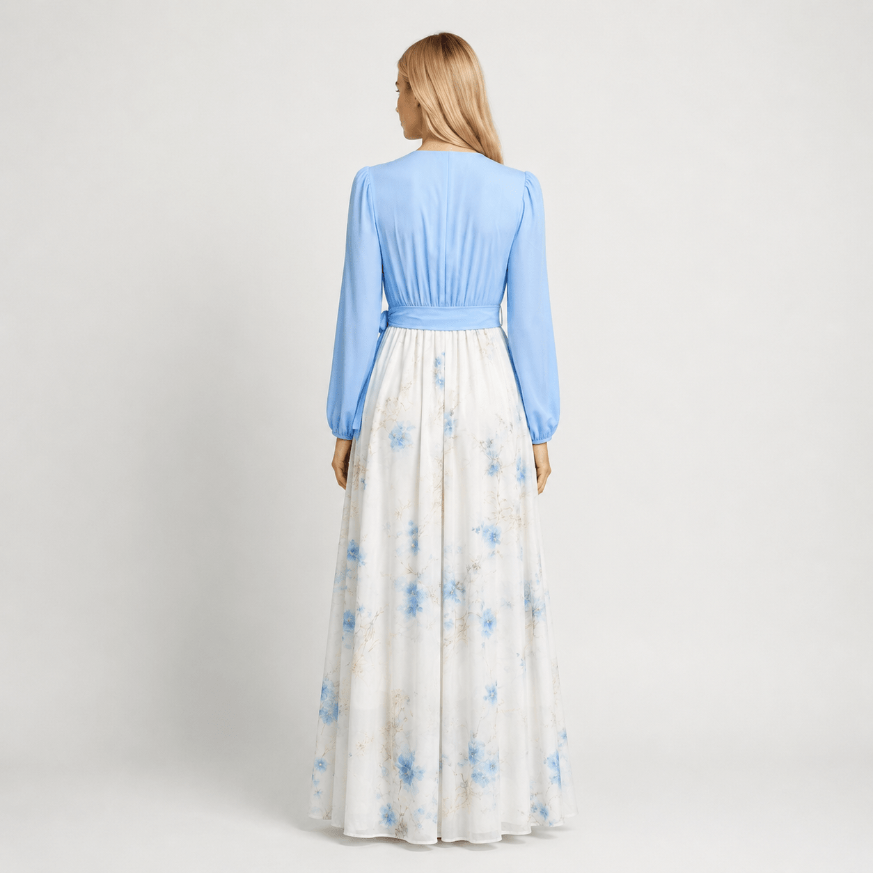 Women's Wedding Guest Floral Maxi Dress V-Neck Long Sleeve