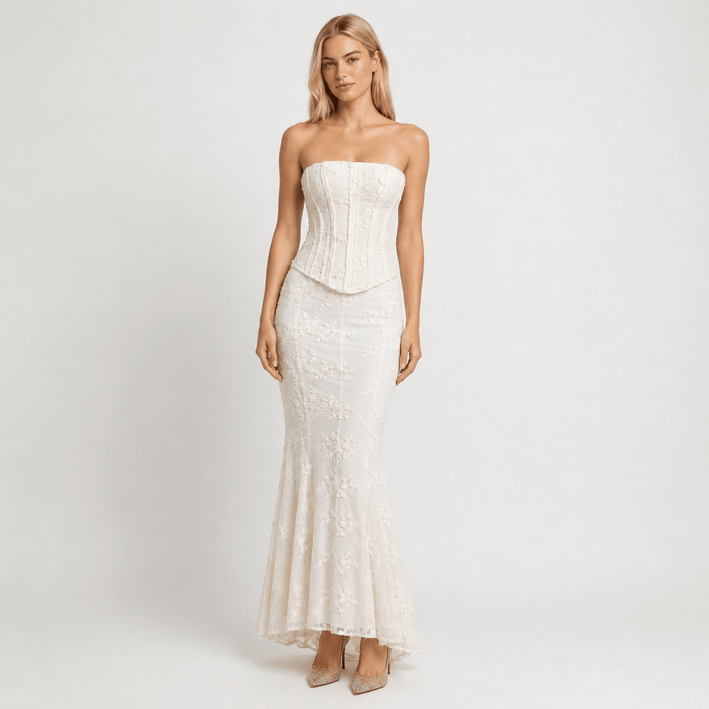 Women's Wedding Guest Mermaid Dress Corset Floral Lace