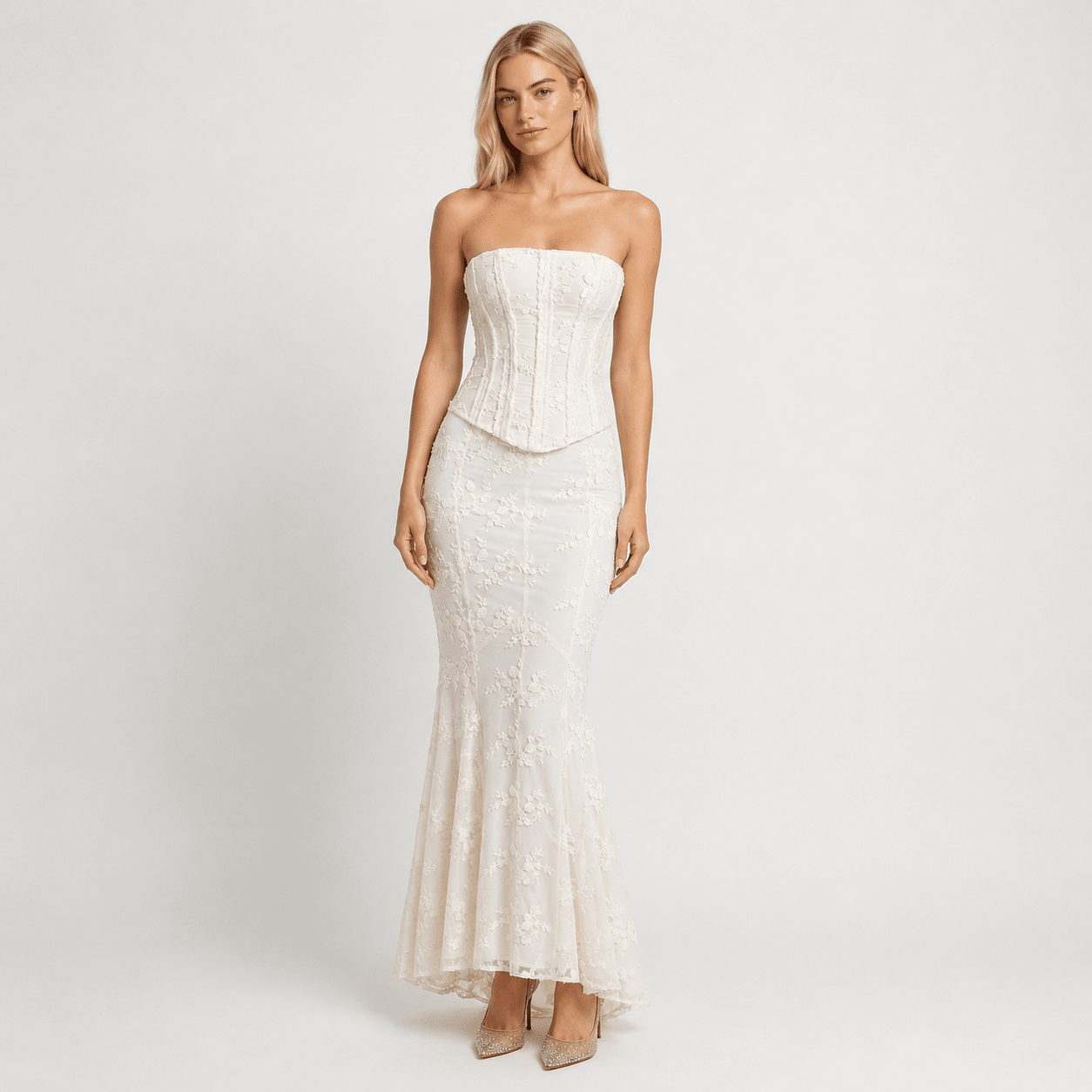 Women's Wedding Guest Mermaid Dress Corset Floral Lace