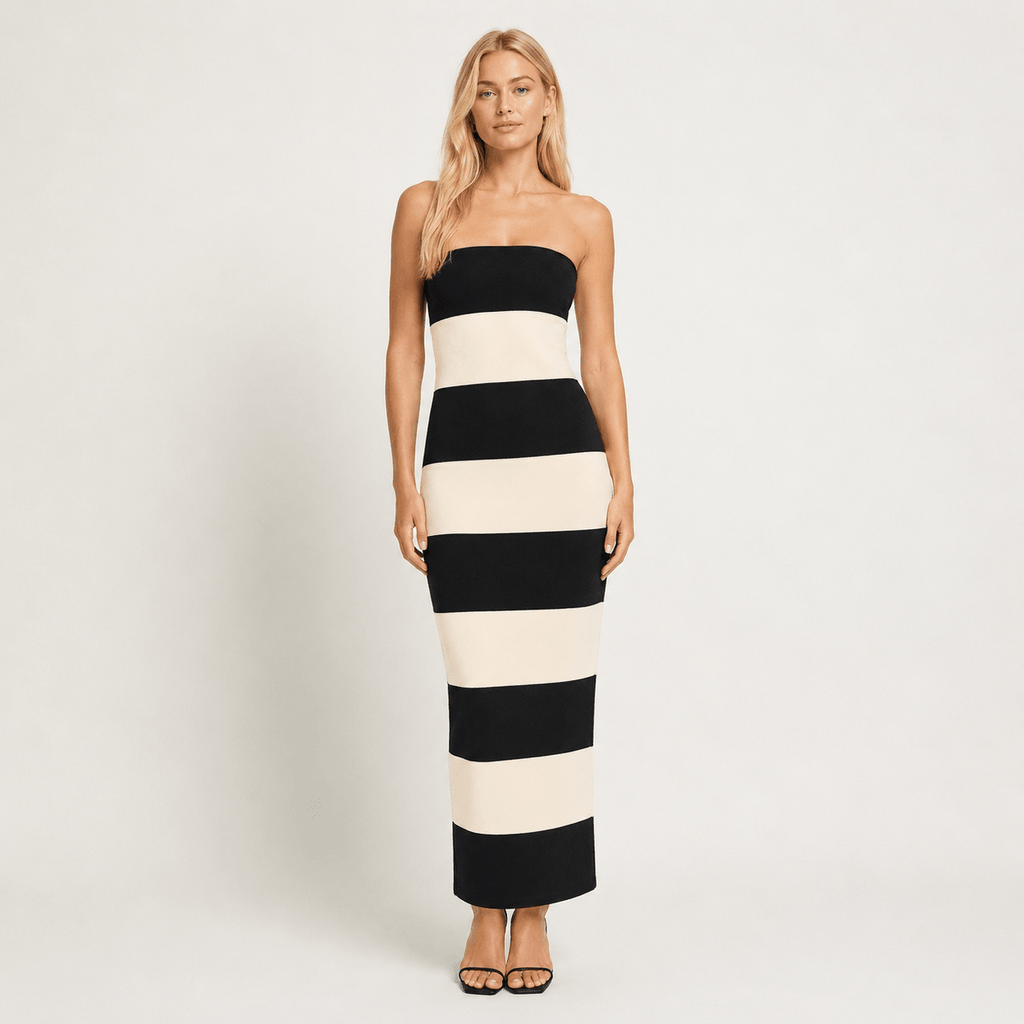 Women's Bandeau Bodycon Maxi Dress Striped Evening