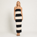 Women's Bandeau Bodycon Maxi Dress Striped Evening