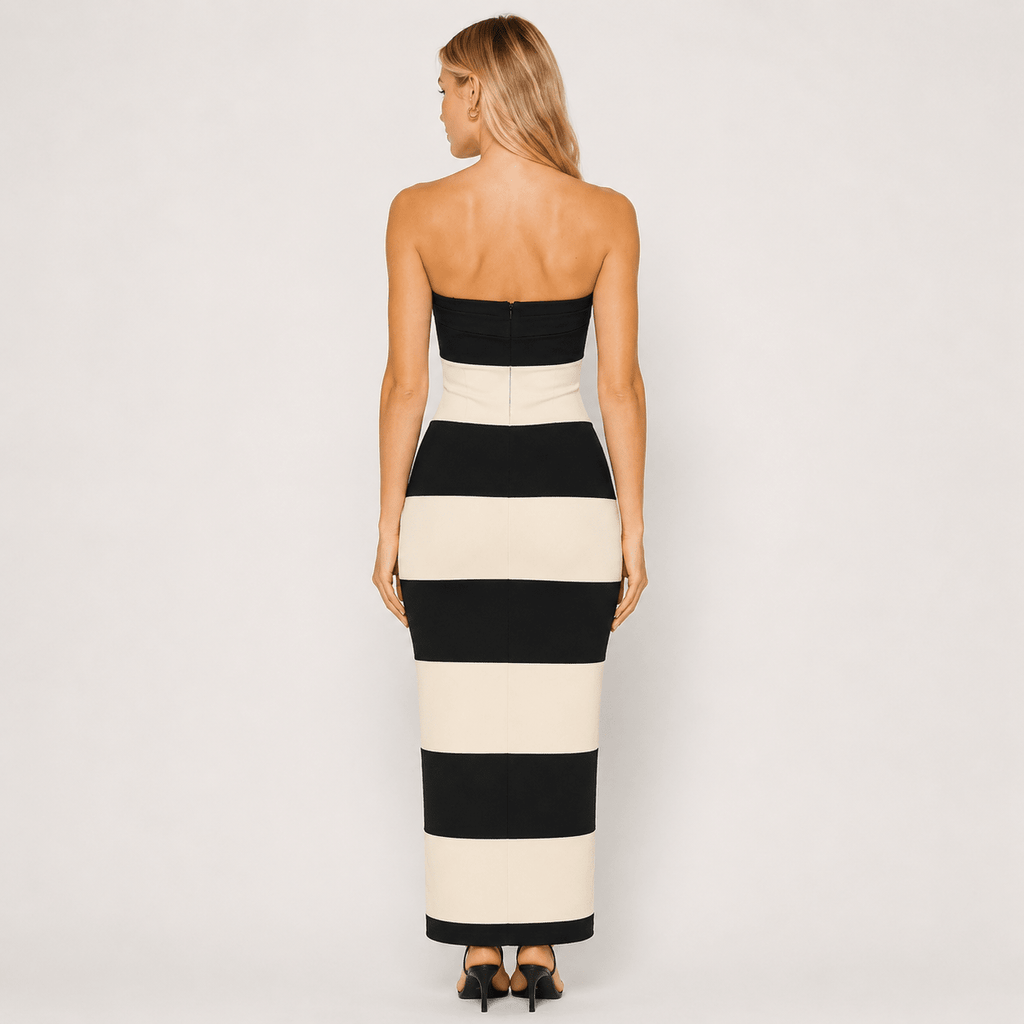 Women's Bandeau Bodycon Maxi Dress Striped Evening