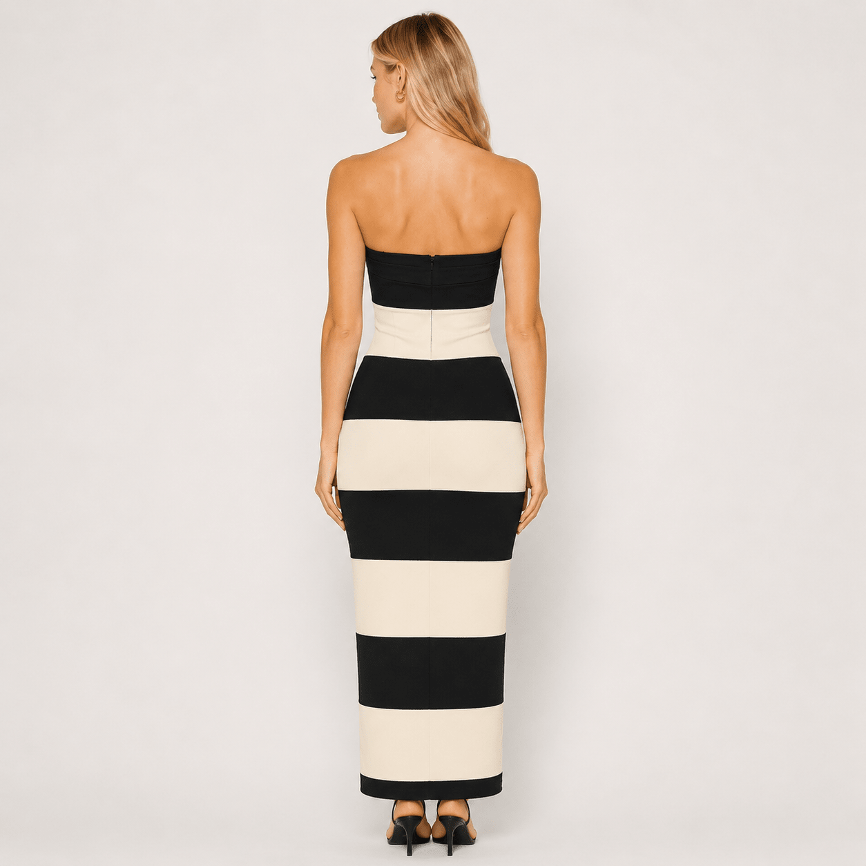 Women's Bandeau Bodycon Maxi Dress Striped Evening