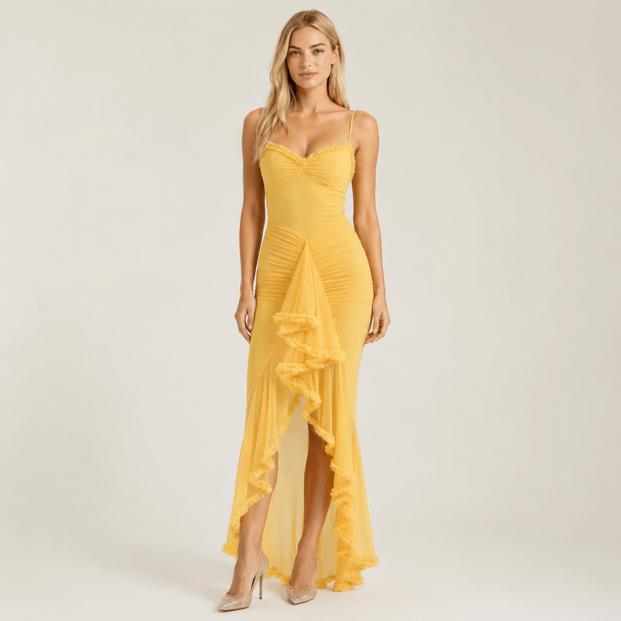 Women's Wedding Guest Dress Sweetheart Neck Ruffle Asymmetric Hem