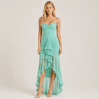 Women's Wedding Guest Dress Sweetheart Neck Ruffle Asymmetric Hem
