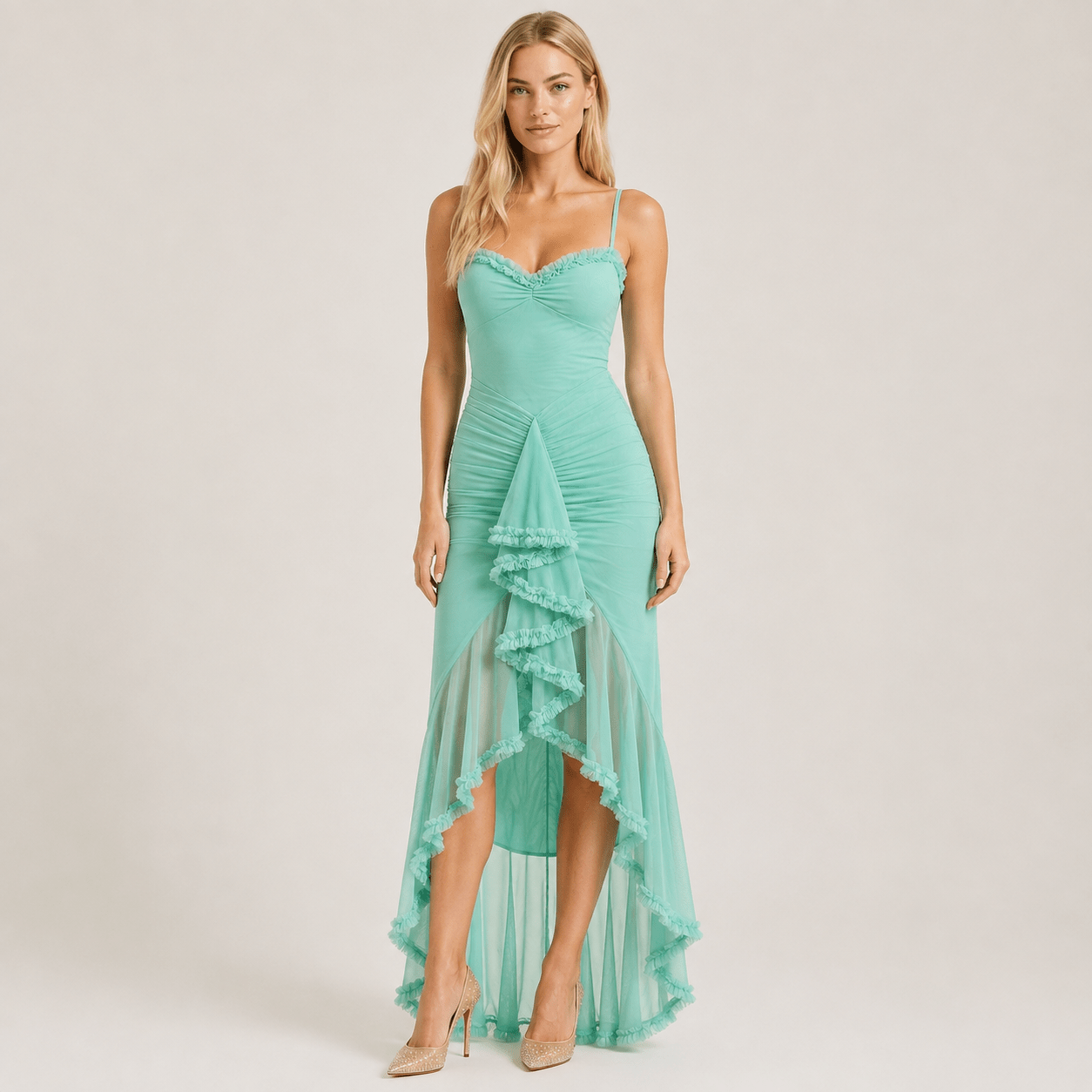 Women's Wedding Guest Dress Sweetheart Neck Ruffle Asymmetric Hem