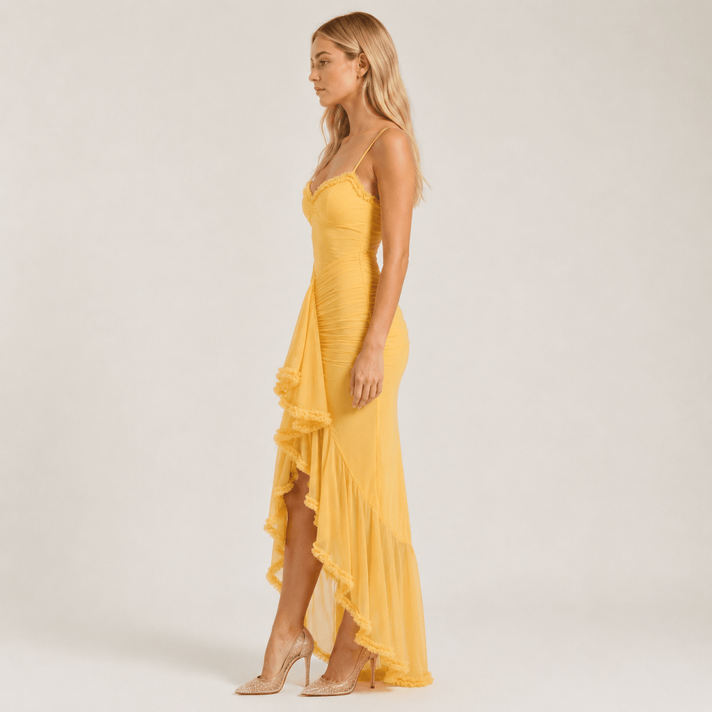 Women's Wedding Guest Dress Sweetheart Neck Ruffle Asymmetric Hem