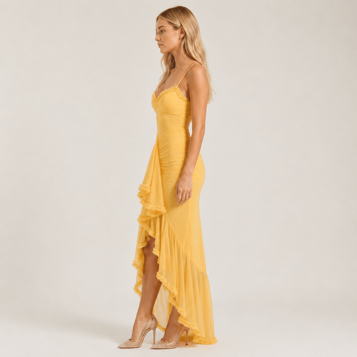 Women's Wedding Guest Dress Sweetheart Neck Ruffle Asymmetric Hem